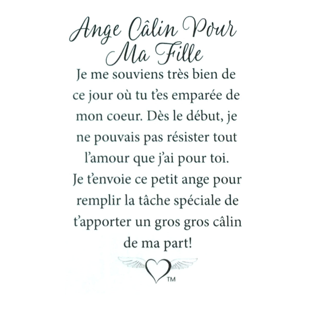 Message en français sur la carte de l’épinglette « Câlin pour ma fille ».