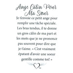 Message en français sur la carte de l’épinglette « Câlin pour ma sœur ».