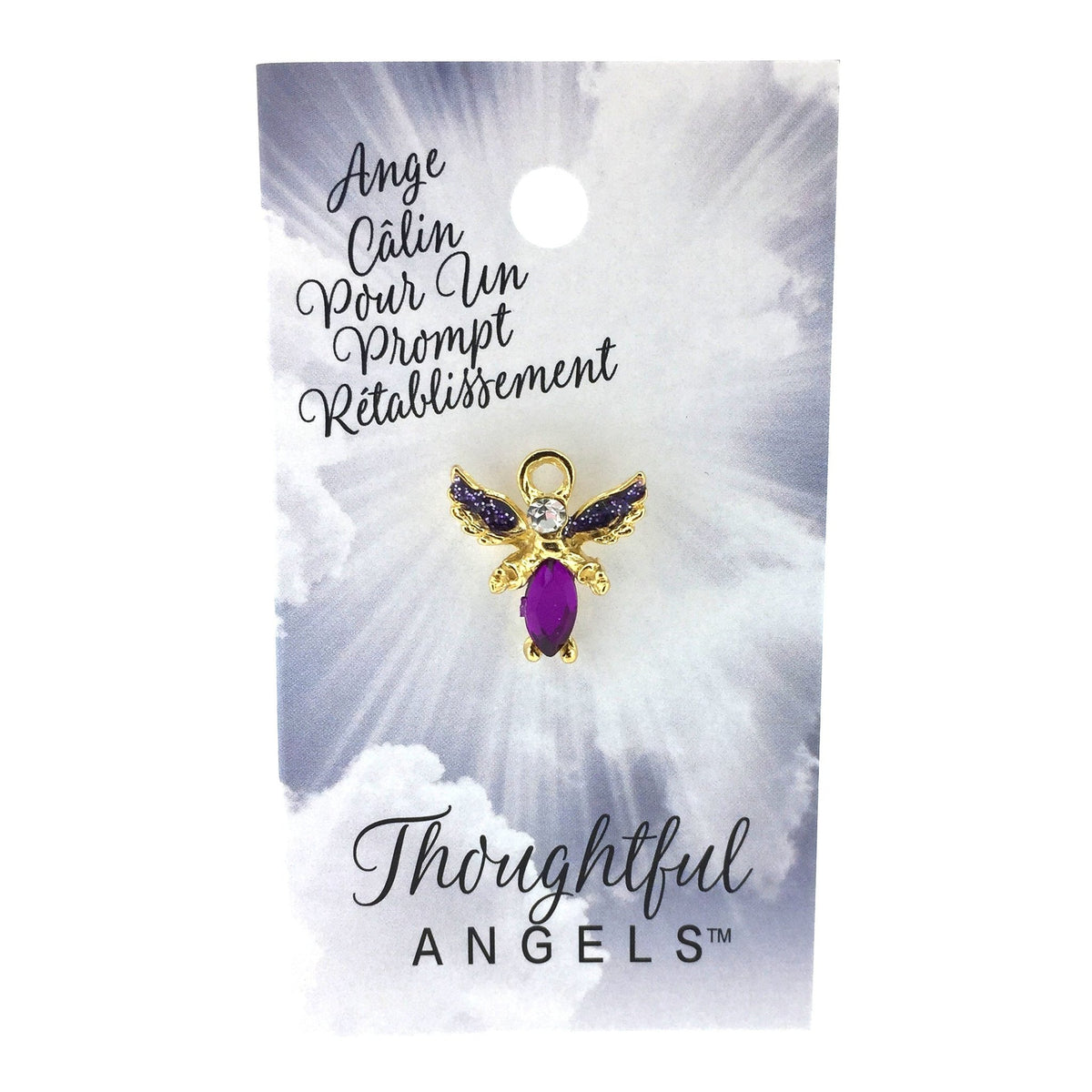 Épinglette « Câlin pour un prompt rétablissement » sur sa carte de présentation Thoughtful Angels.