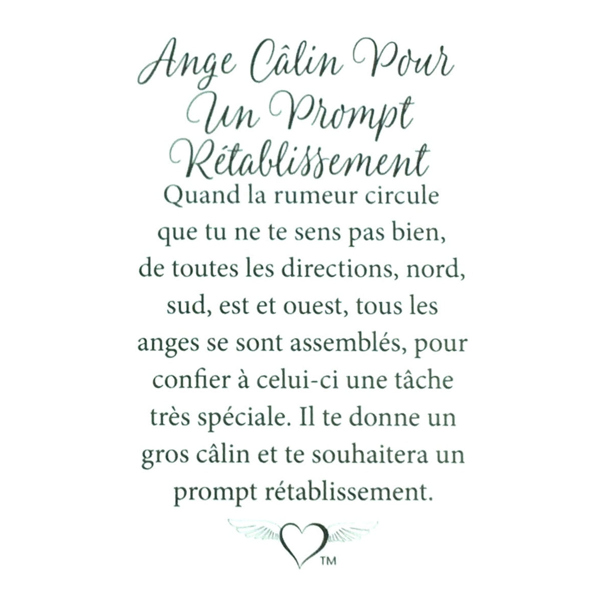 Message en français sur la carte de l’épinglette « Câlin pour un prompt rétablissement ».