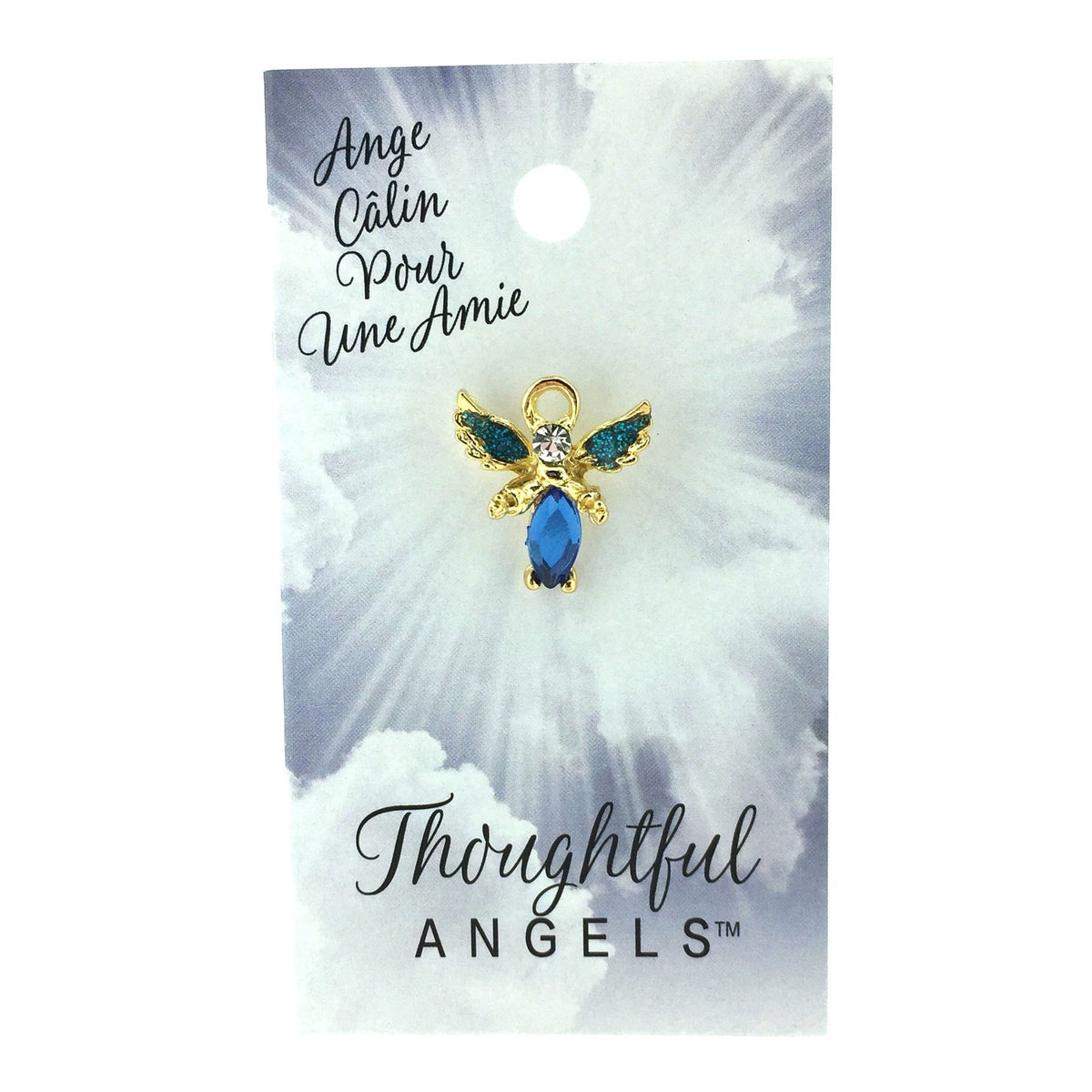 Épinglette « Câlin pour une amie » sur sa carte de présentation Thoughtful Angels.