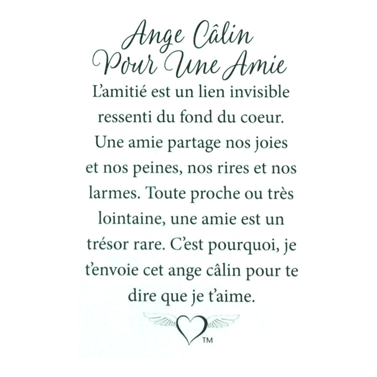 Message en français sur la carte de l’épinglette « Câlin pour une amie ».