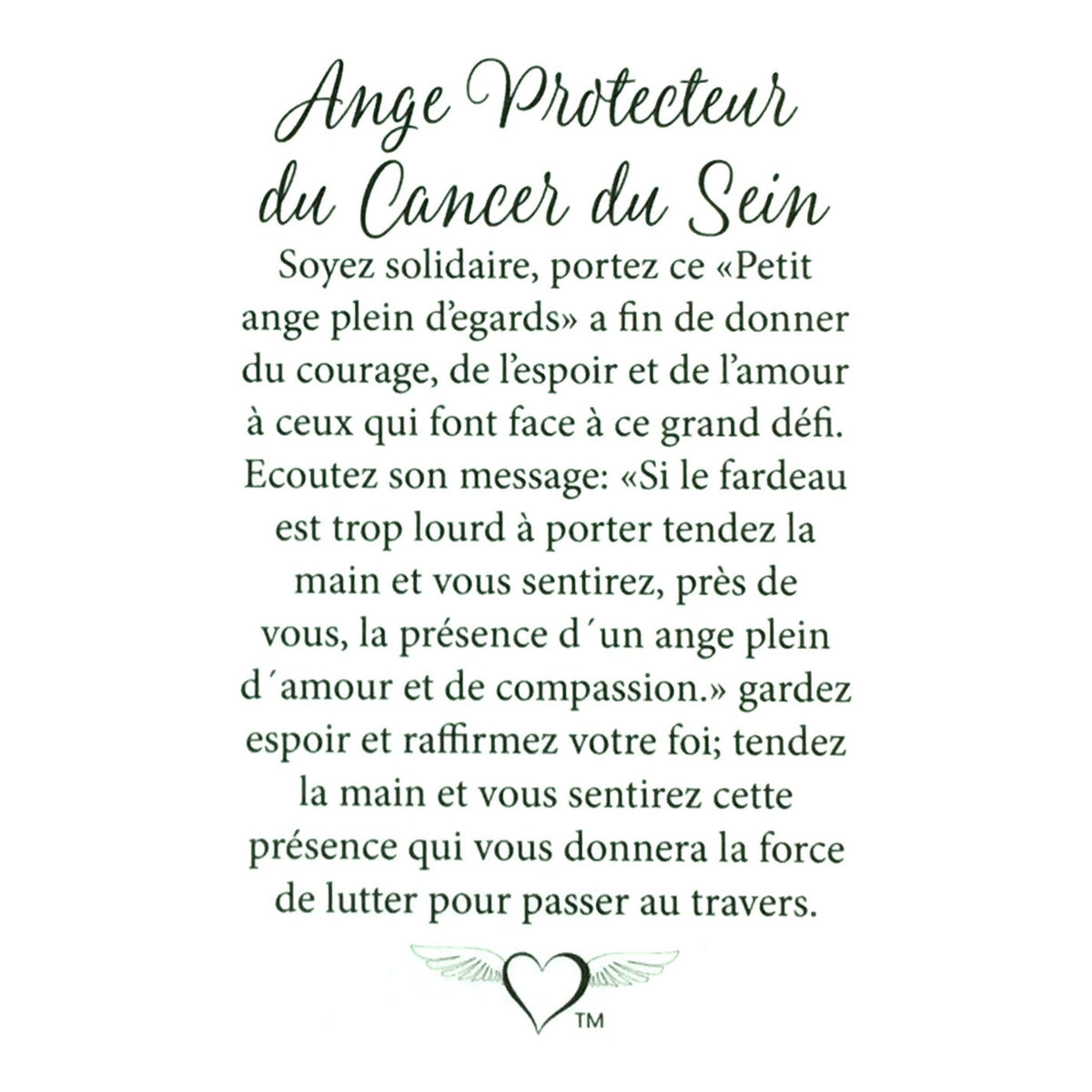 Message en français sur la carte de l’épinglette « Cancer du sein ».