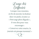 Message en français sur la carte de l’épinglette « Coiffeuses ».