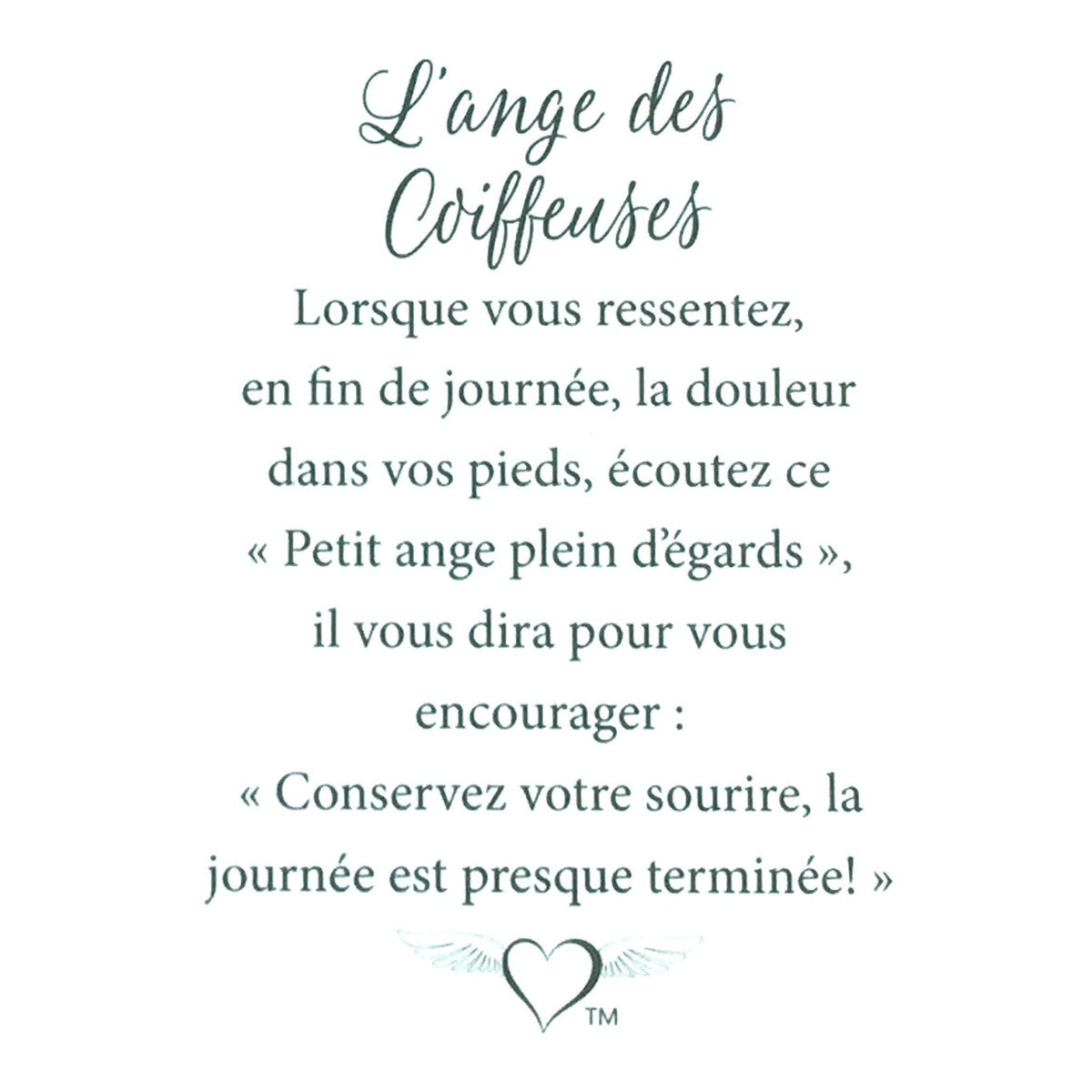 Message en français sur la carte de l’épinglette « Coiffeuses ».