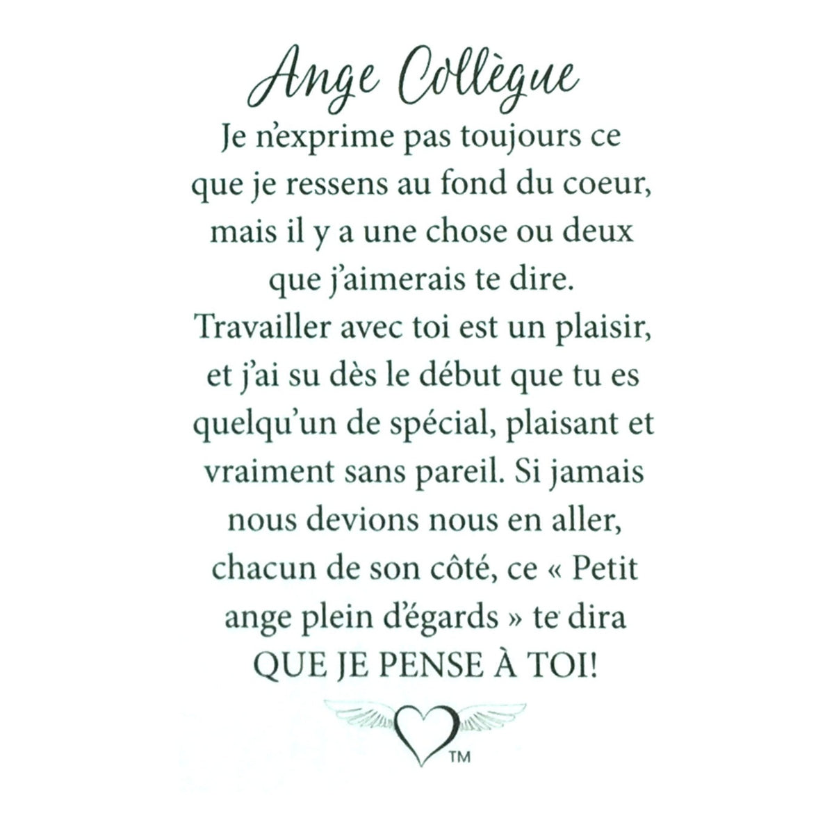 Message en français sur la carte de l’épinglette « Collègue ».