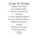 Message en français sur la carte de l’épinglette « Courage ».