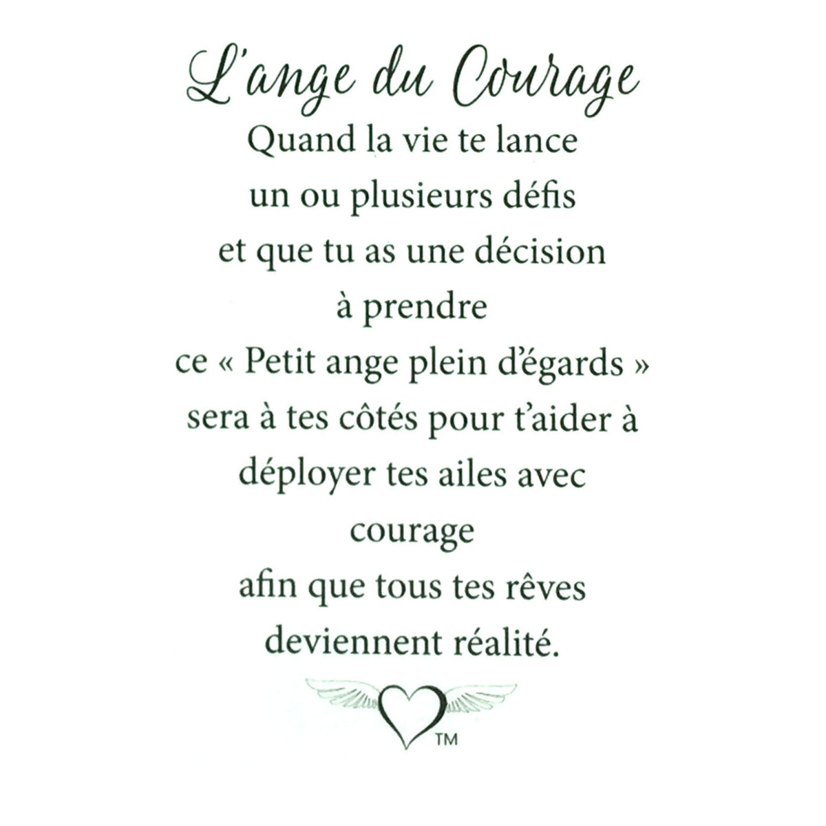 Message en français sur la carte de l’épinglette « Courage ».