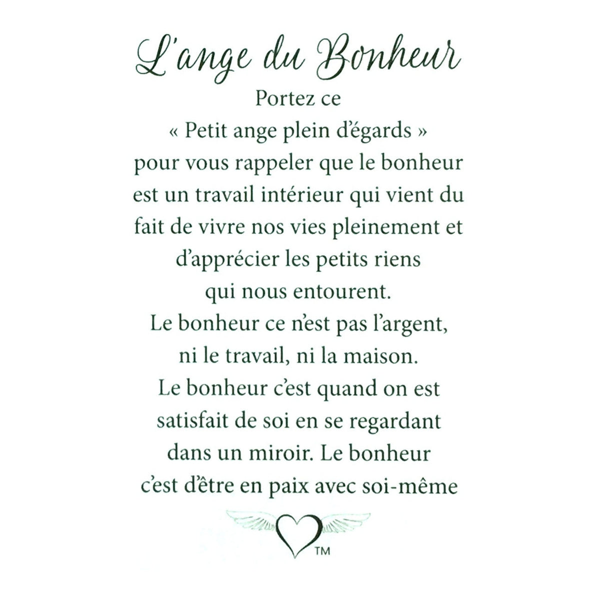 Message en français sur la carte de l’épinglette « Bonheur ».