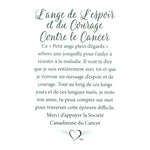 Message en français sur la carte de l’épinglette « Espoir et courage contre le cancer ».