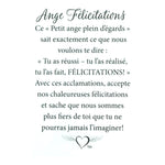 Message en français sur la carte de l’épinglette « Félicitations ».