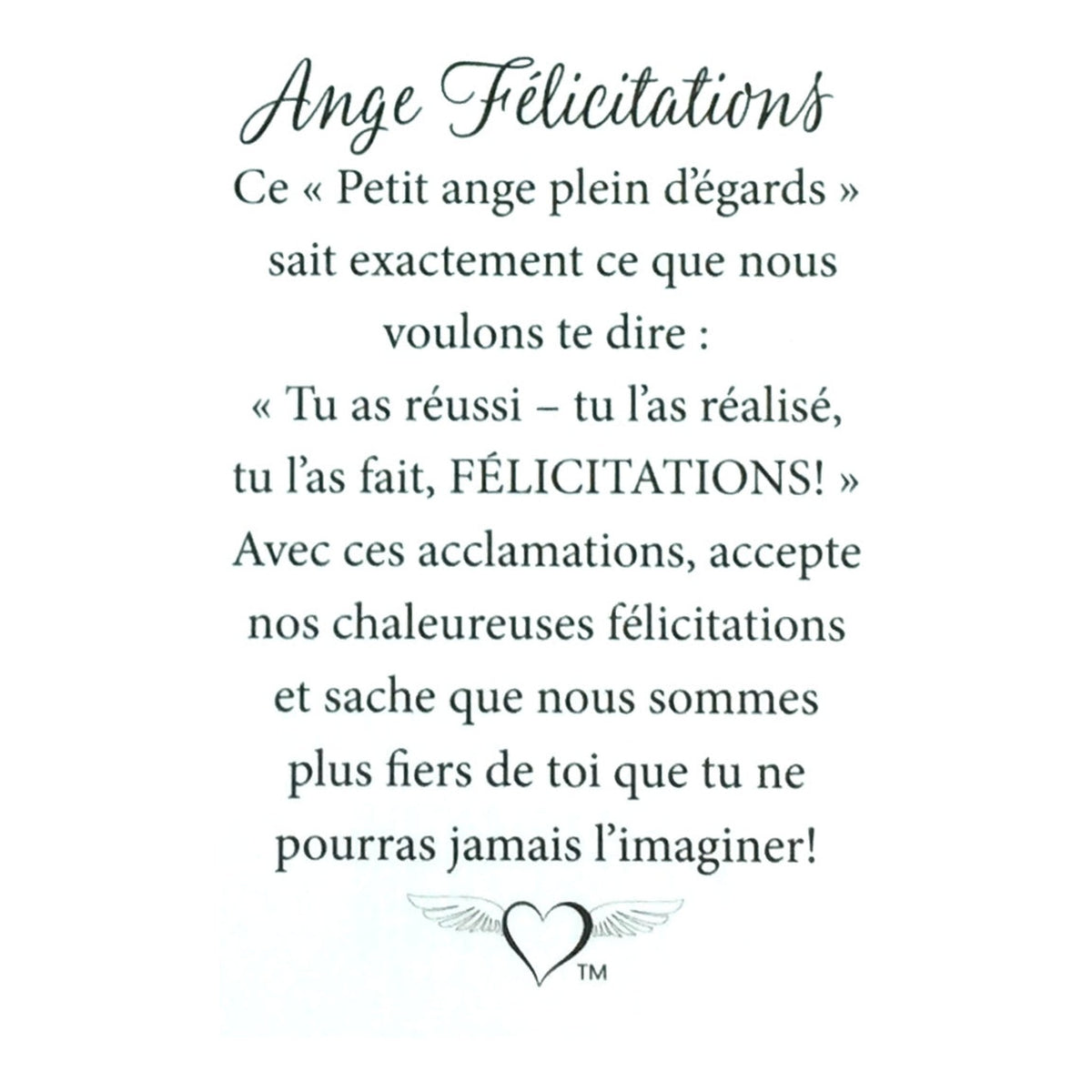 Message en français sur la carte de l’épinglette « Félicitations ».