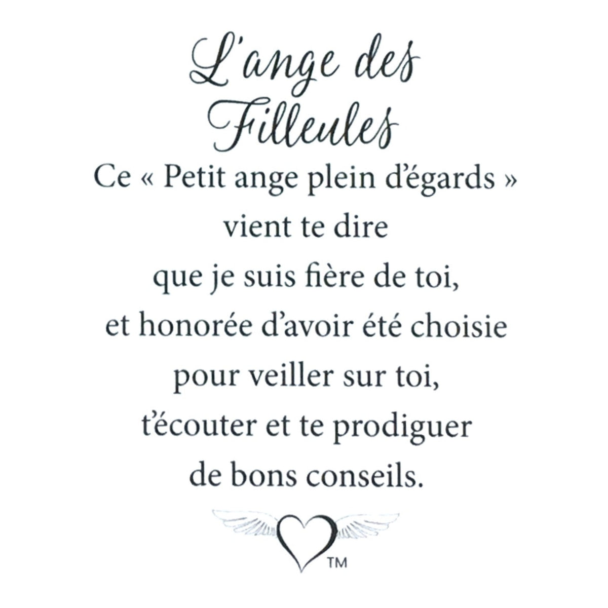 Message en français sur la carte de l’épinglette « Filleules ».