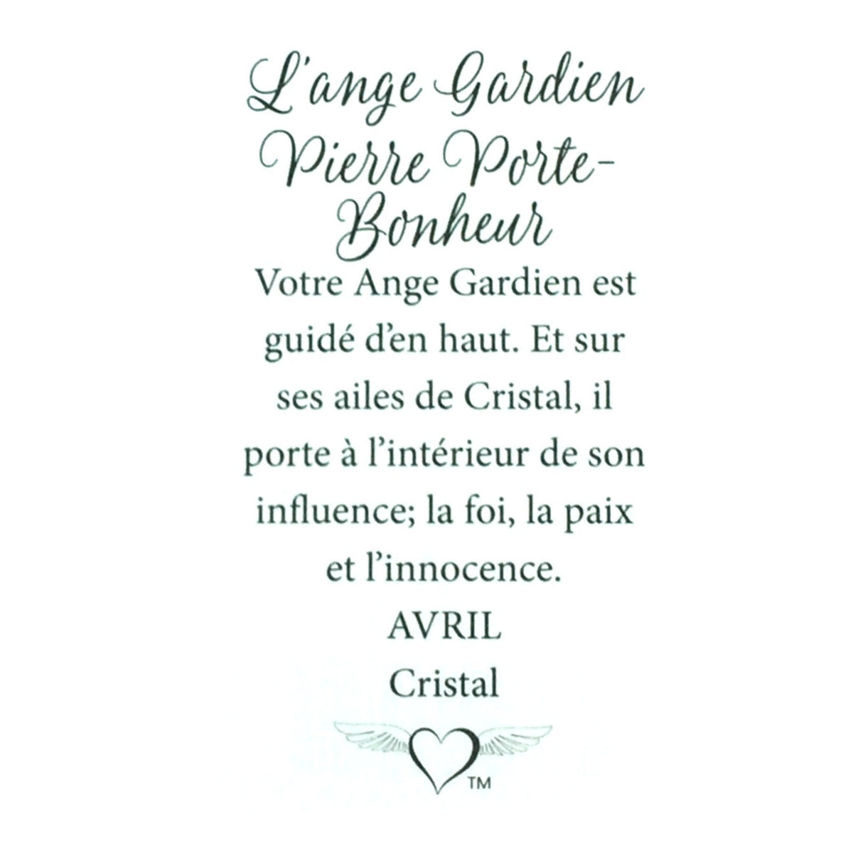 Message en français sur la carte de l’épinglette « Ange gardien – avril ».