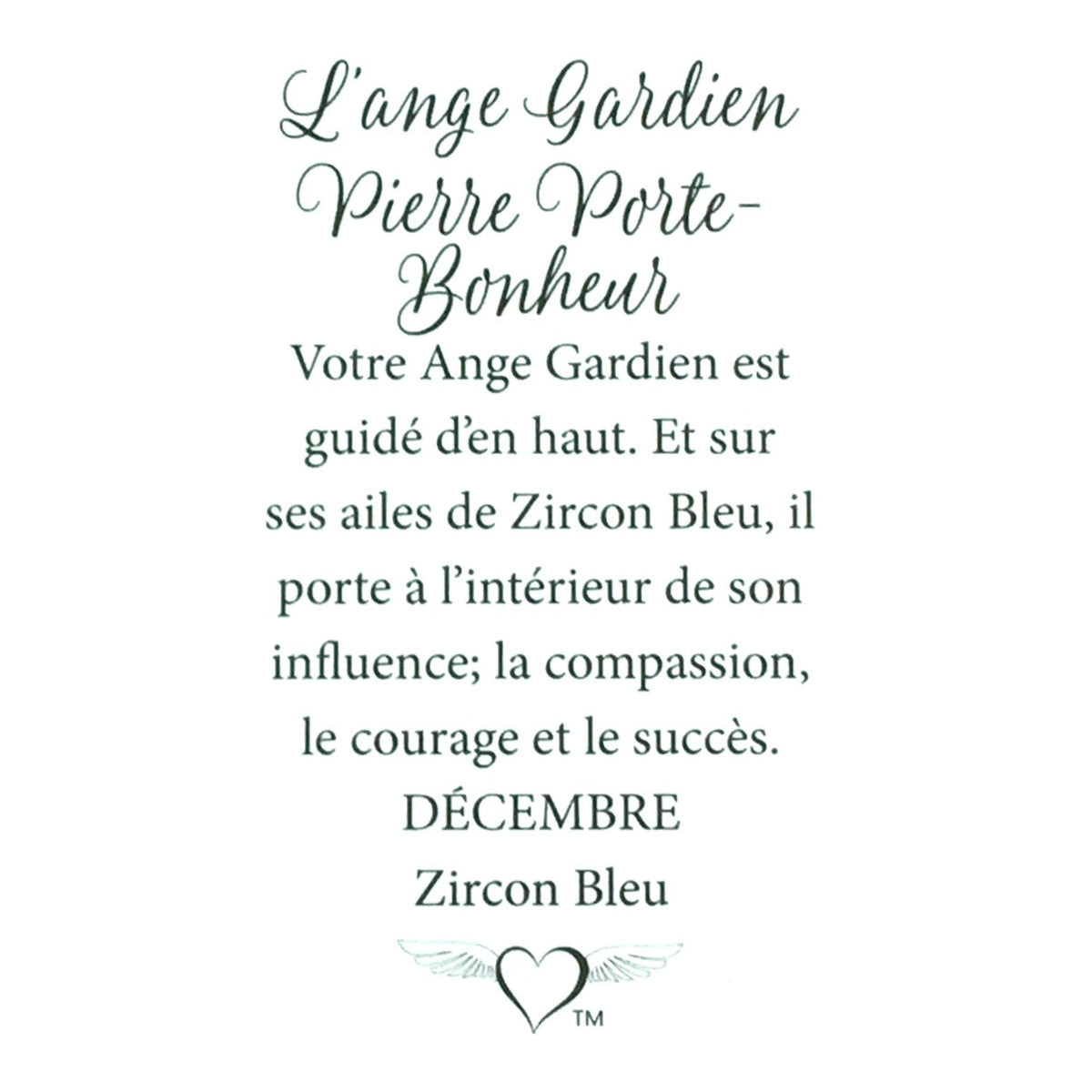 Message en français sur la carte de l’épinglette « Ange gardien – décembre ».