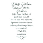 Message en français sur la carte de l’épinglette « Ange gardien – février ».