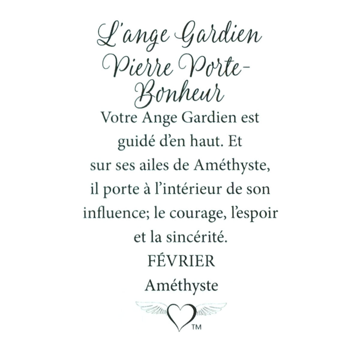 Message en français sur la carte de l’épinglette « Ange gardien – février ».