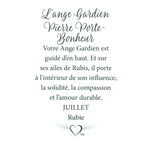 Message en français sur la carte de l’épinglette « Ange gardien – juillet ».