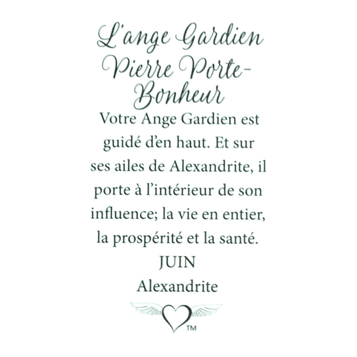 Message en français sur la carte de l’épinglette « Ange gardien – juin ».