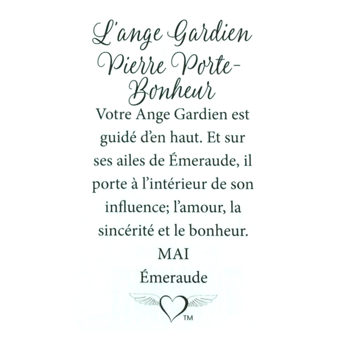 Message en français sur la carte de l’épinglette « Ange gardien – mai ».