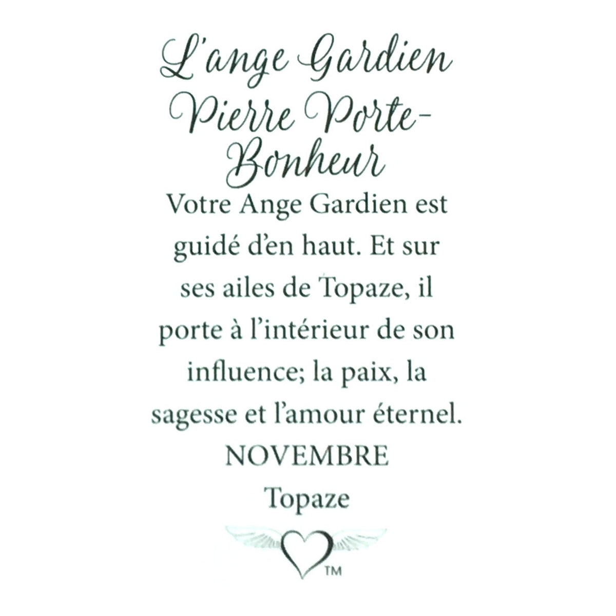 Message en français sur la carte de l’épinglette « Ange gardien – novembre ».