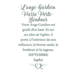 Message en français sur la carte de l’épinglette « Ange gardien – septembre ».