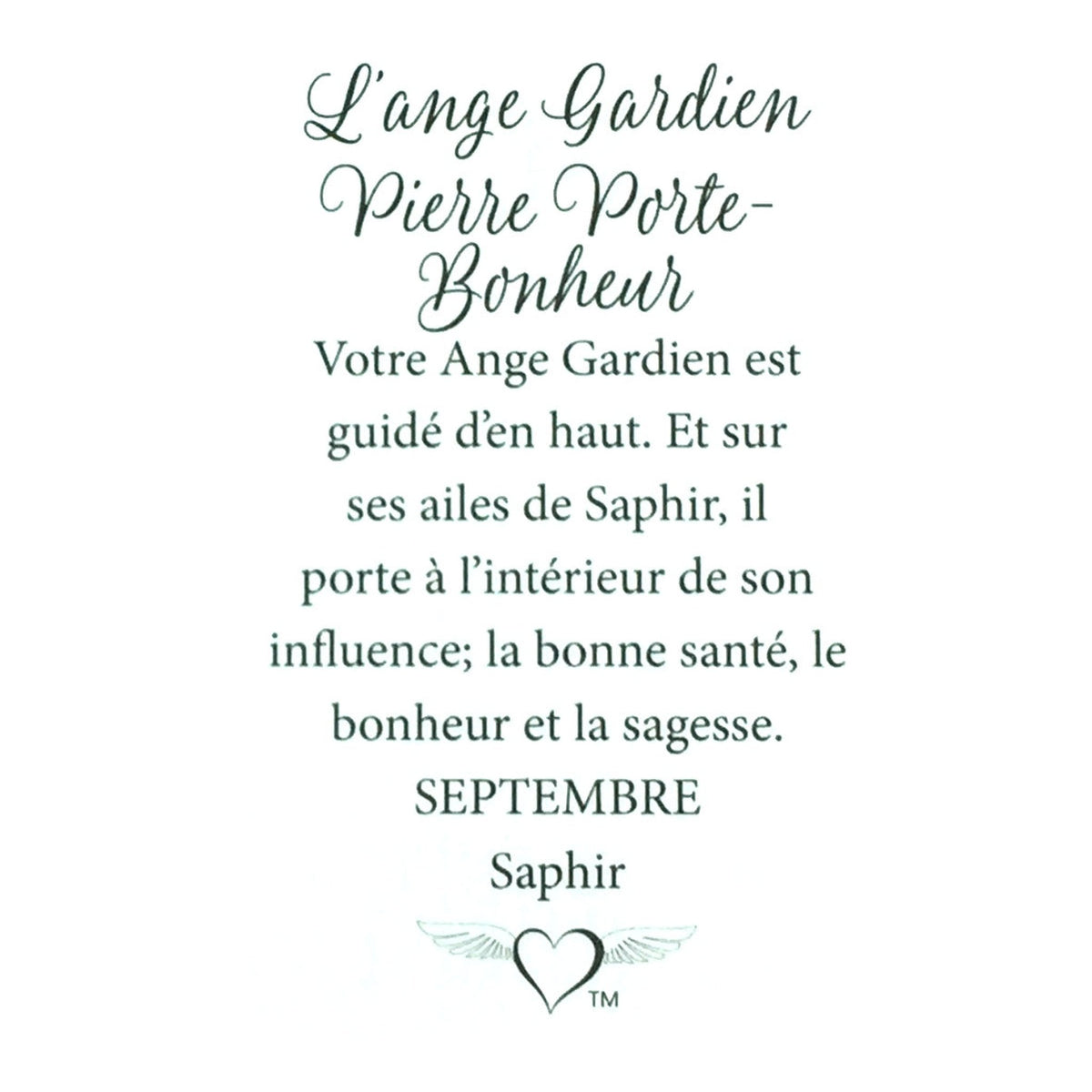 Message en français sur la carte de l’épinglette « Ange gardien – septembre ».
