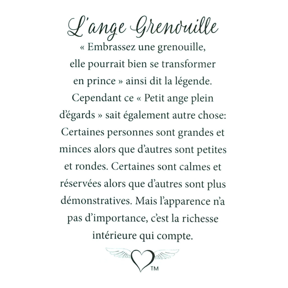 Message en français sur la carte de l’épinglette « Grenouille ».