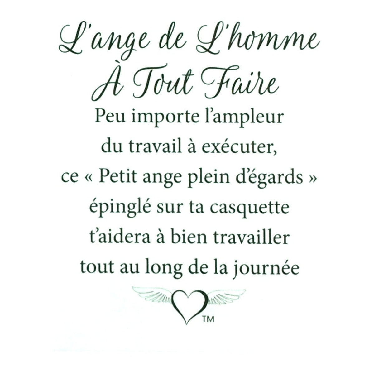 Message en français sur la carte de l’épinglette « Homme à tout faire ».