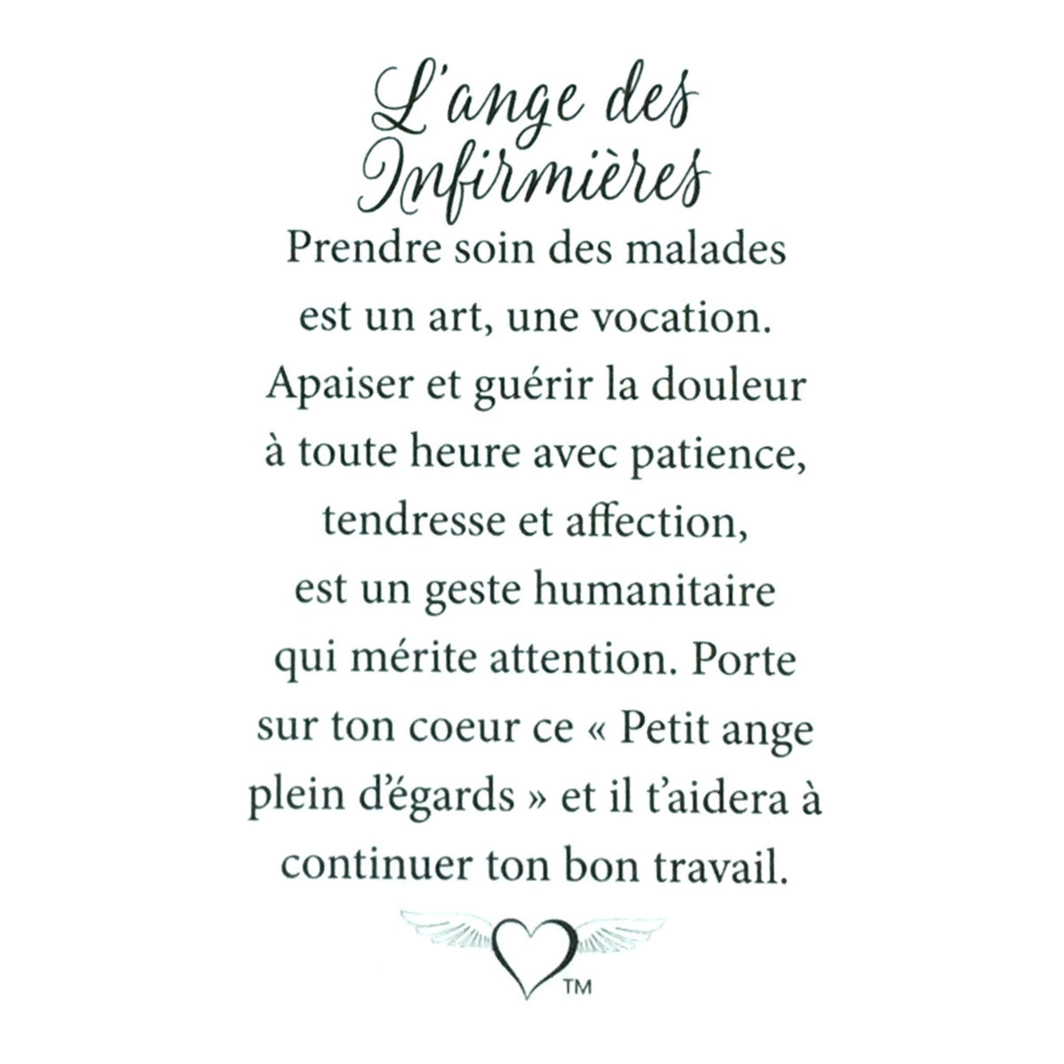 Message en français sur la carte de l’épinglette « Infirmières ».