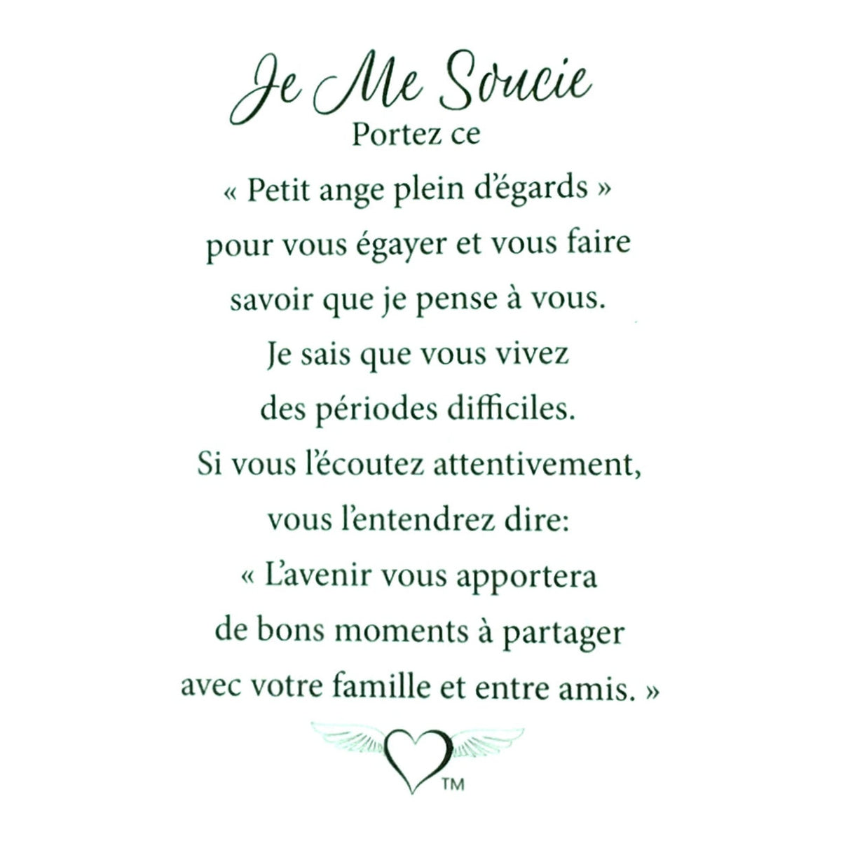 Message en français sur la carte de l’épinglette « Je me soucie ».
