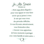 Message en français sur la carte de l’épinglette « Je me soucie ».