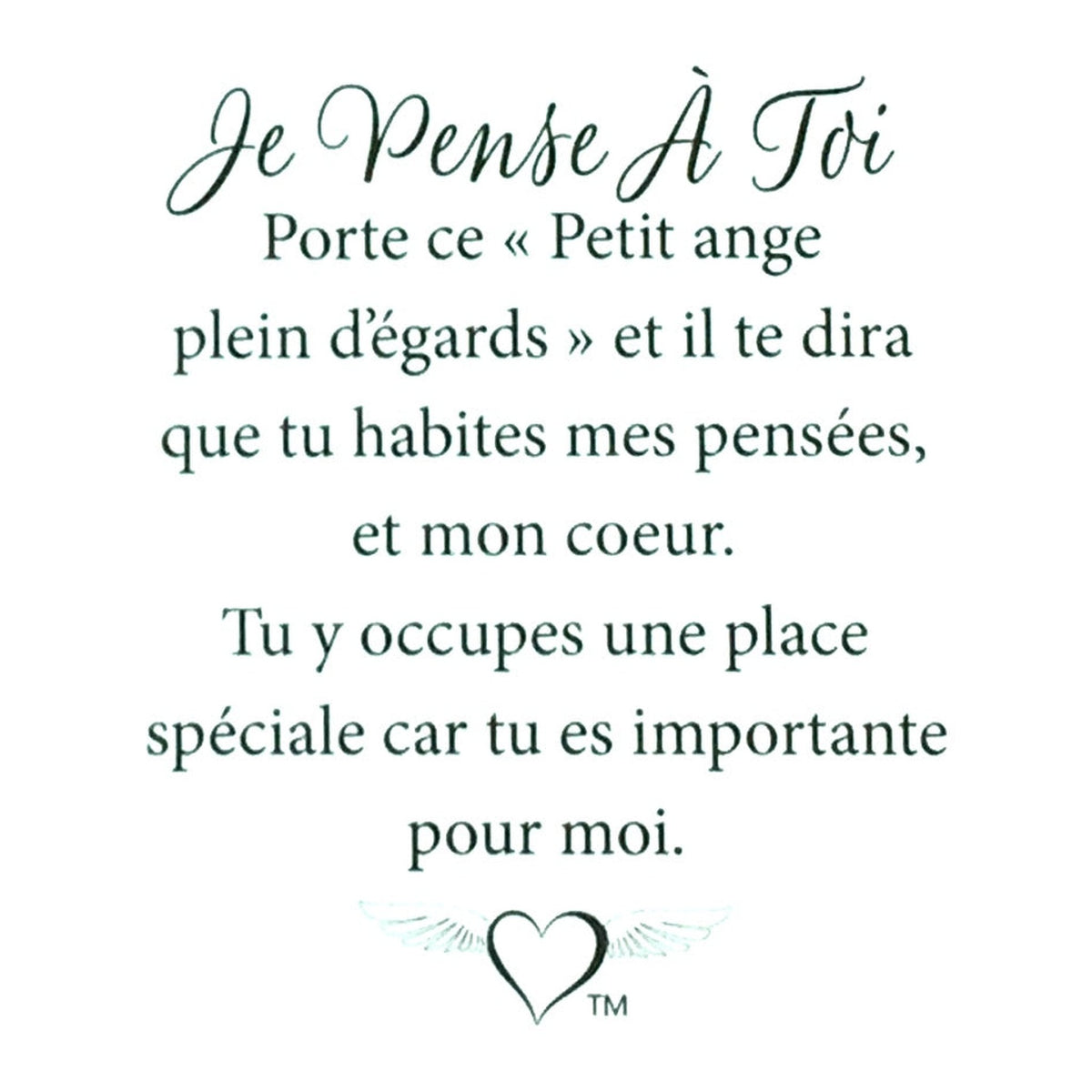 Message en français sur la carte de l’épinglette « Je pense à toi ».
