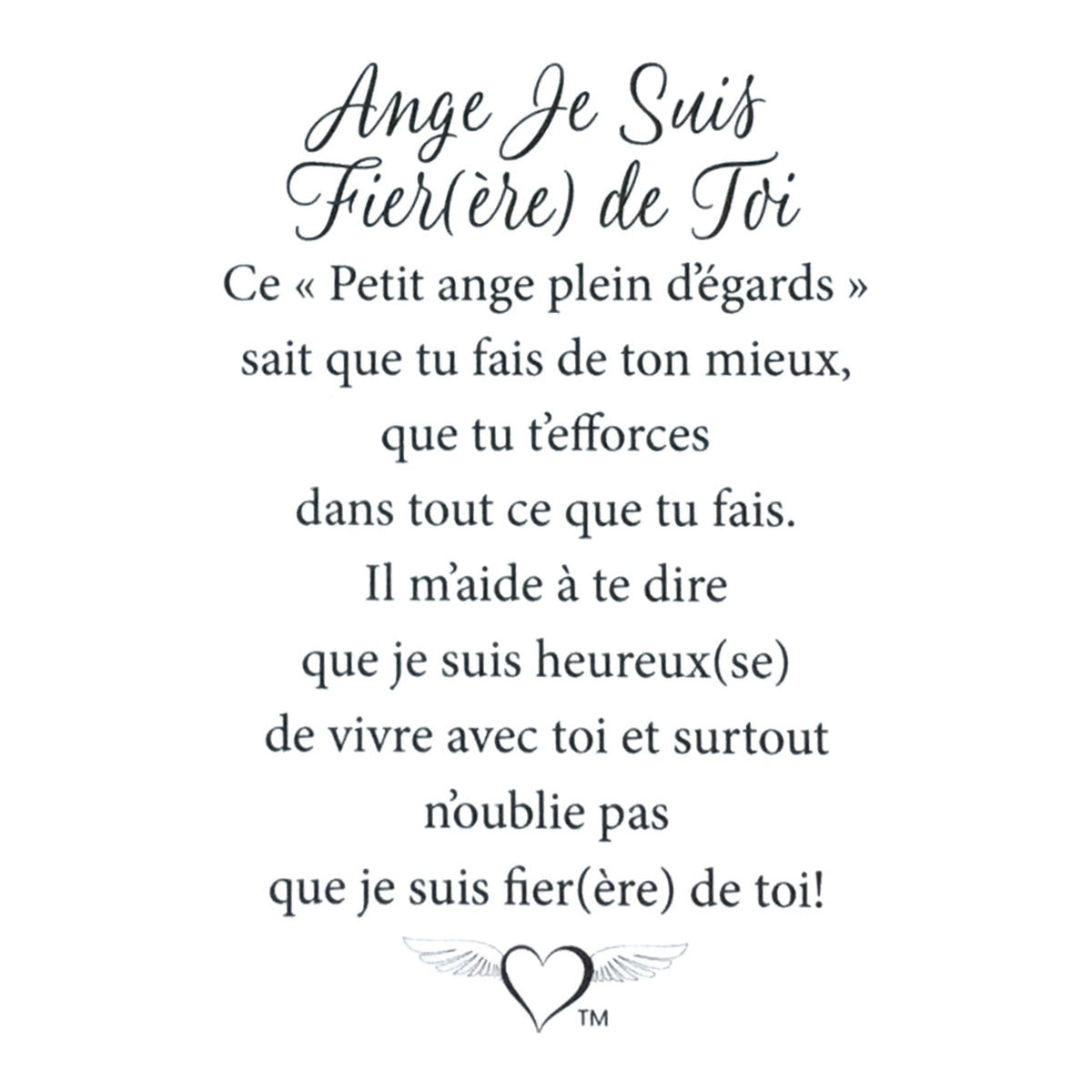 Message en français sur la carte de l’épinglette « Je suis fier(ère) de toi ».