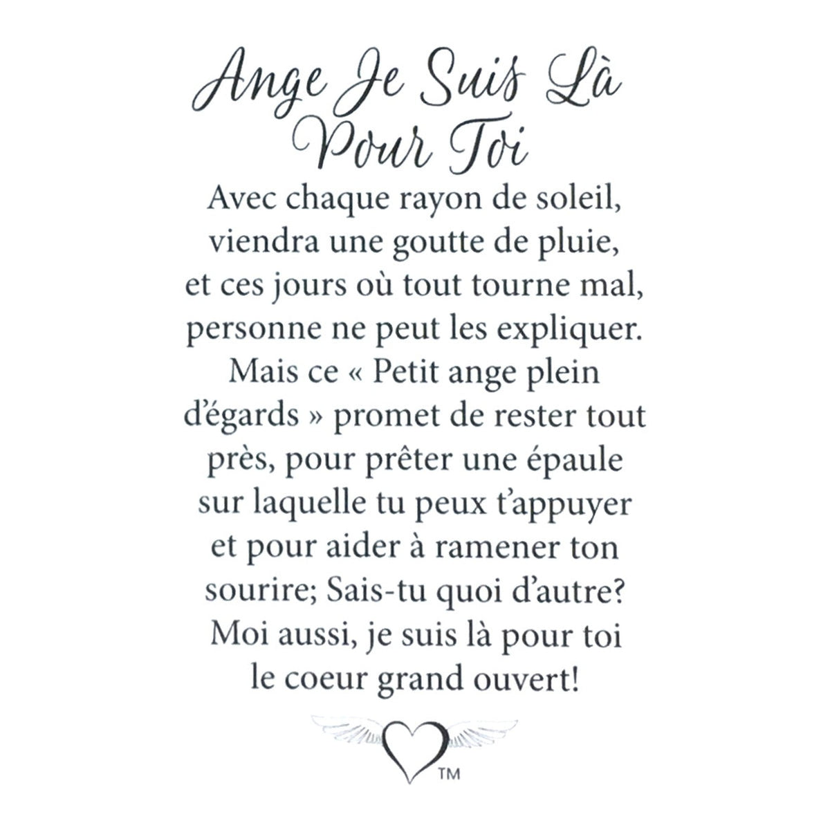 Message en français sur la carte de l’épinglette « Je suis là pour toi ».