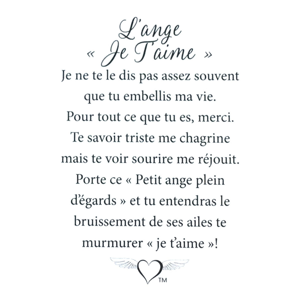 Message en français sur la carte de l’épinglette « Je t’aime ».