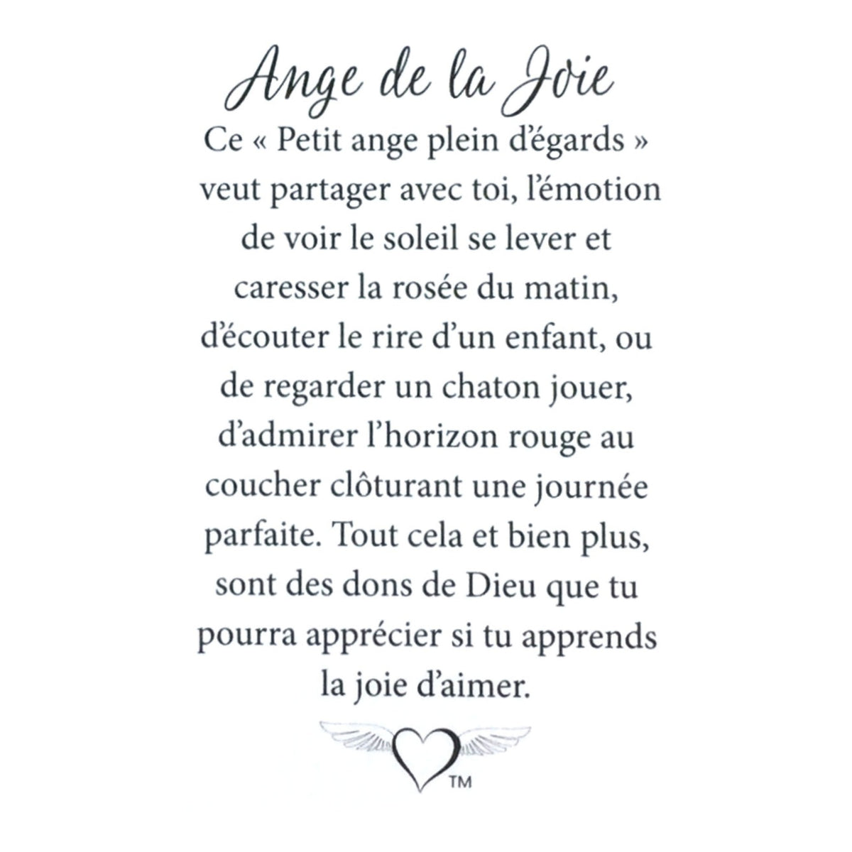 Message en français sur la carte de l’épinglette « Joie ».