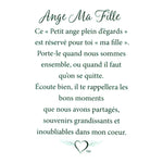 Message en français sur la carte de l’épinglette « Ma fille ».