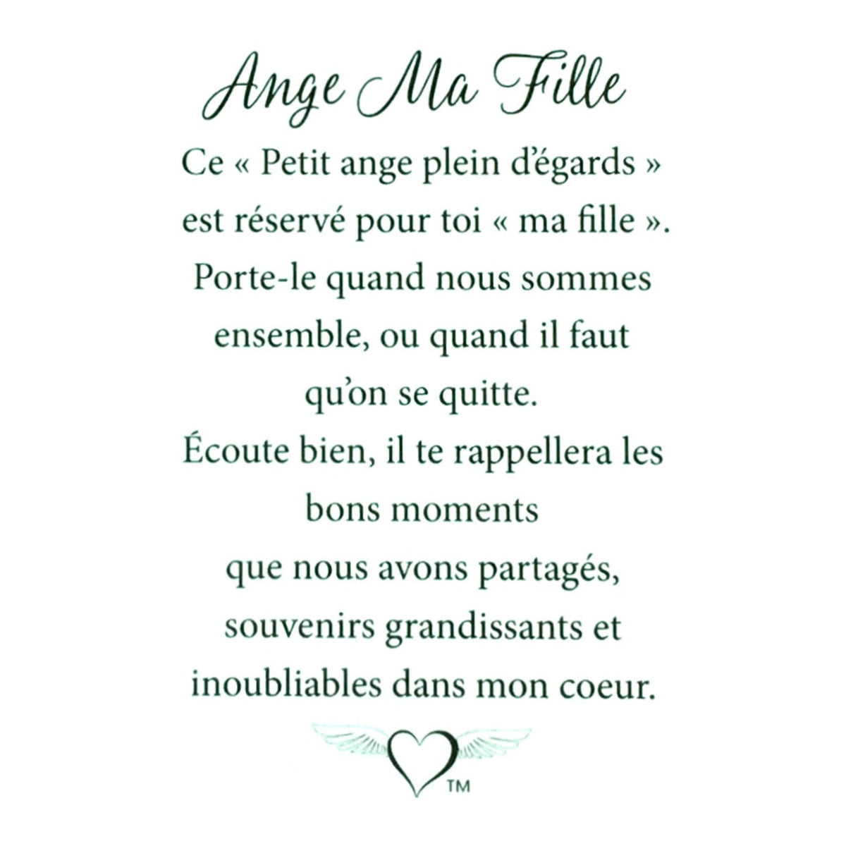Message en français sur la carte de l’épinglette « Ma fille ».
