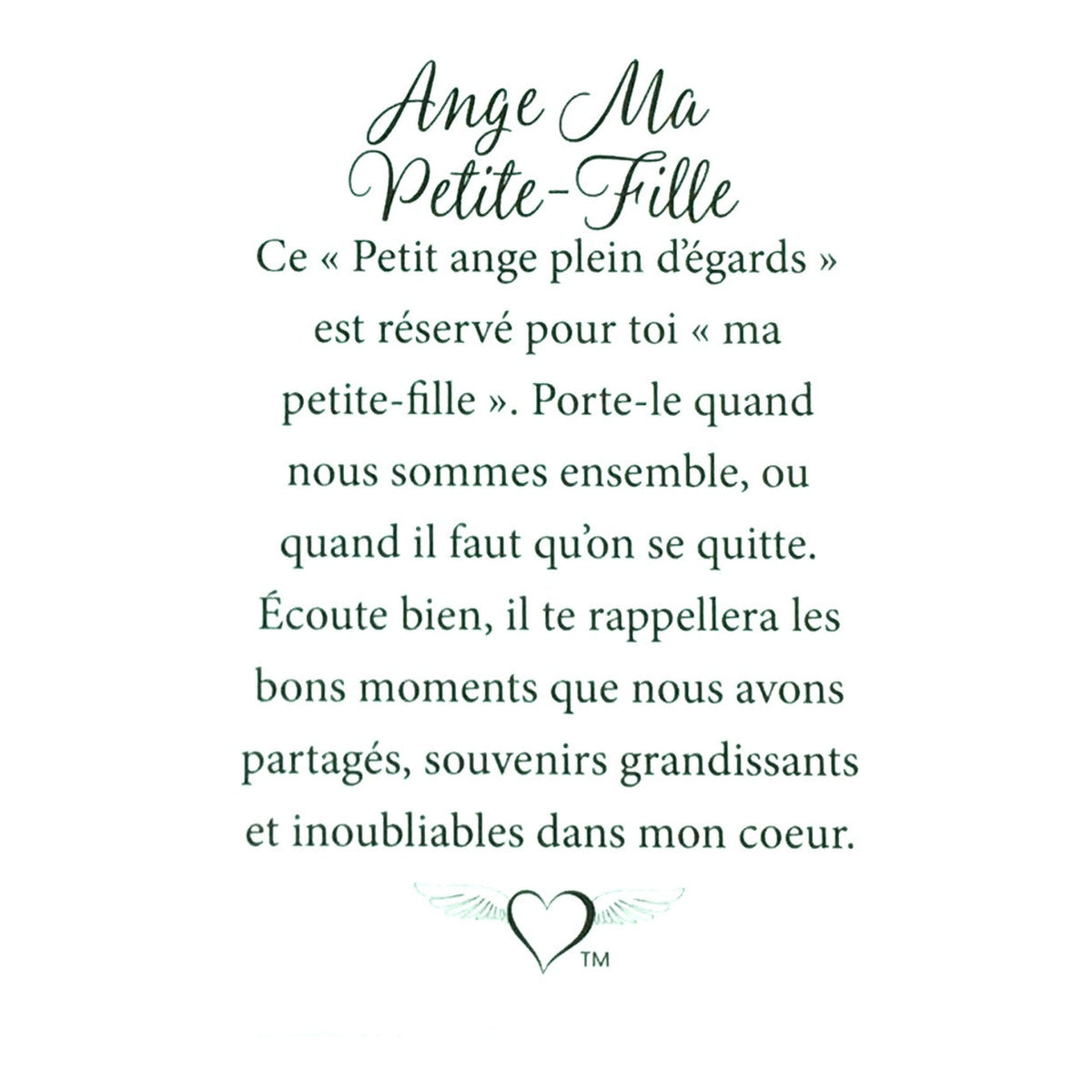 Message en français sur la carte de l’épinglette « Ma petite-fille ».