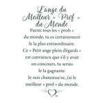 Message en français sur la carte de l’épinglette « Meilleur prof du monde ».