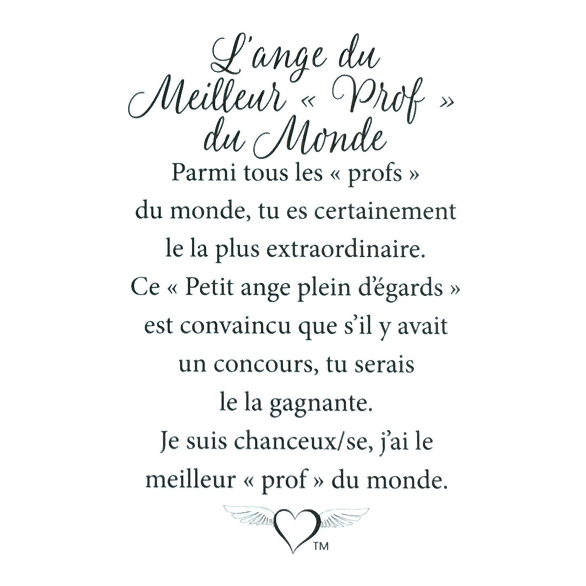 Message en français sur la carte de l’épinglette « Meilleur prof du monde ».