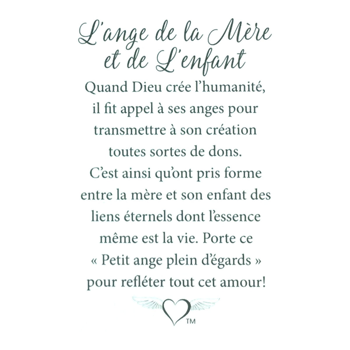Message en français sur la carte de l’épinglette « Mère et enfant ».