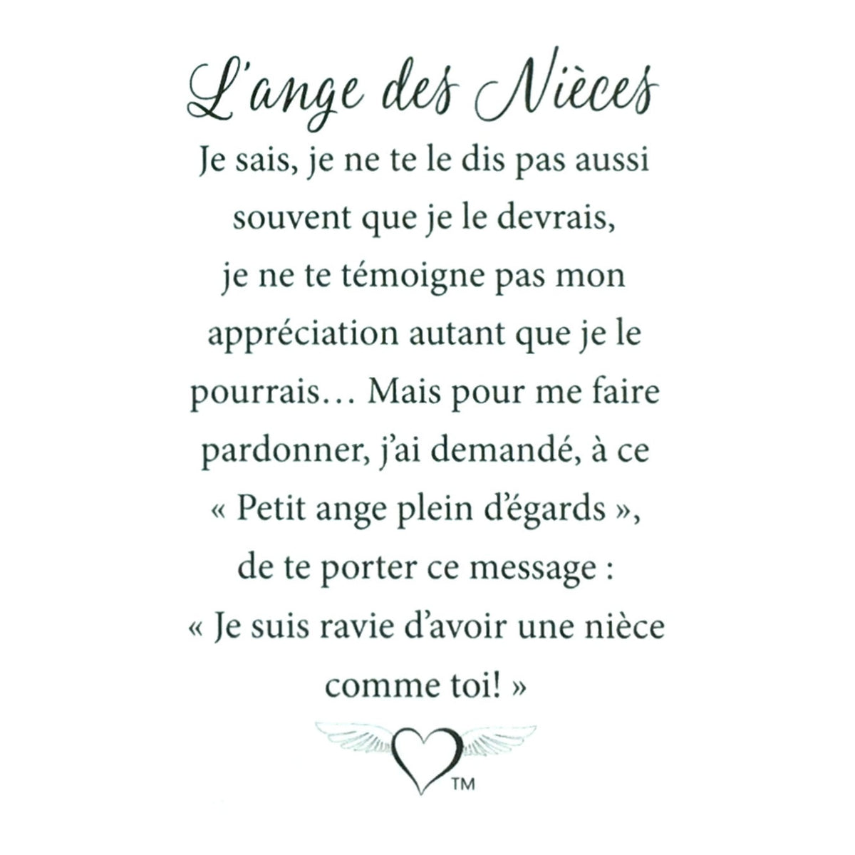 Message en français sur la carte de l’épinglette « Nièces ».