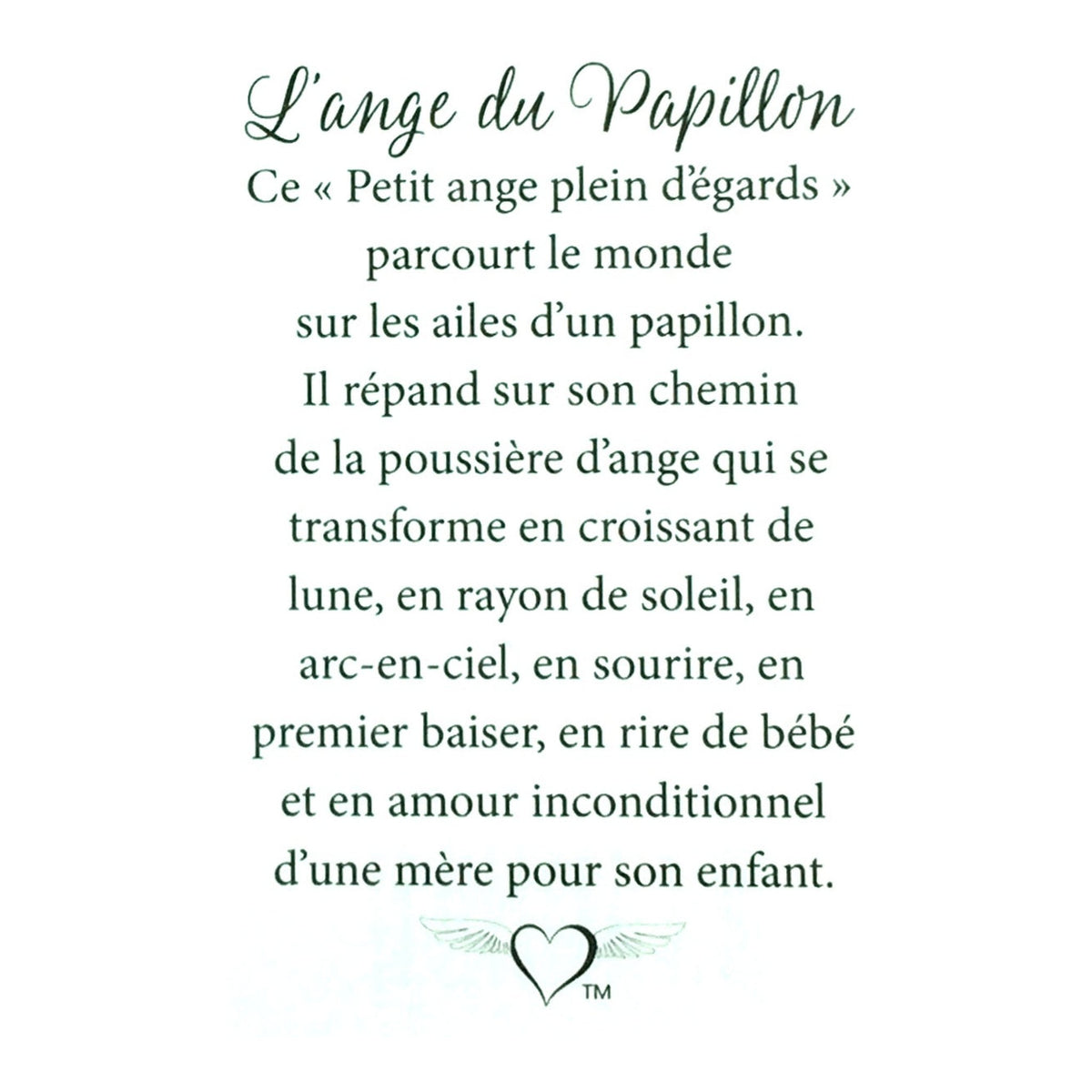 Message en français sur la carte de l’épinglette « Papillon ».