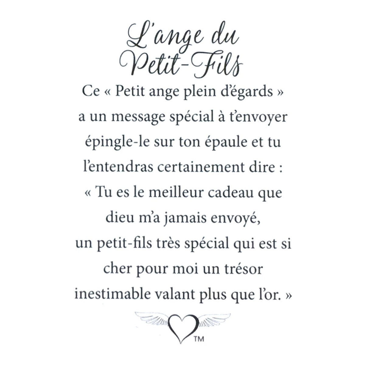 Message en français sur la carte de l’épinglette « Petit-fils ».