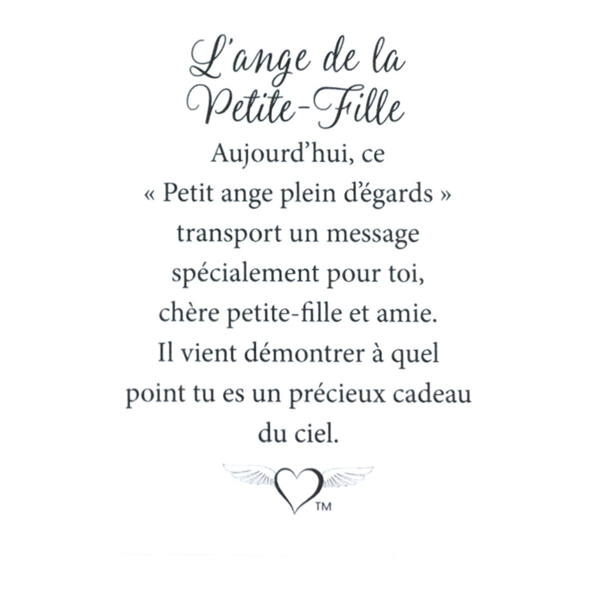 Message en français sur la carte de l’épinglette « Petite-fille ».