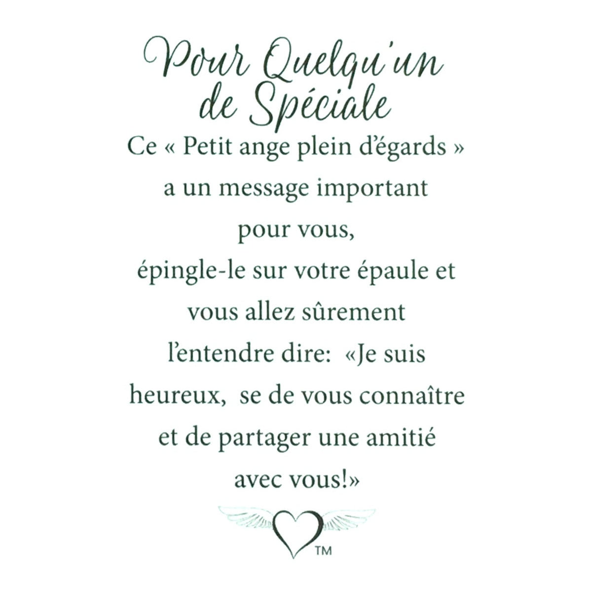 Message en français sur la carte de l’épinglette « Pour quelqu’un de spécial ».