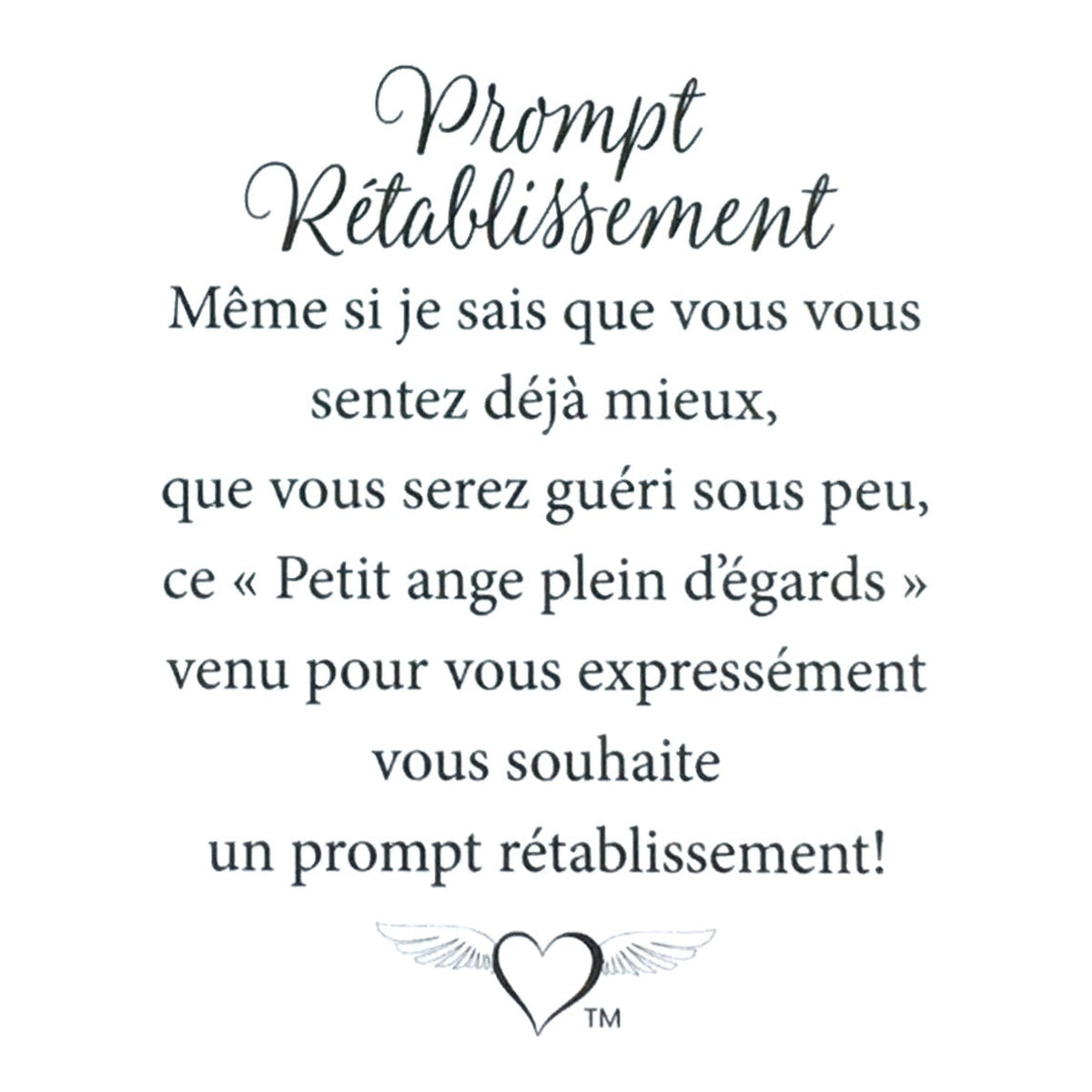 Message en français sur la carte de l’épinglette « Prompt rétablissement ».