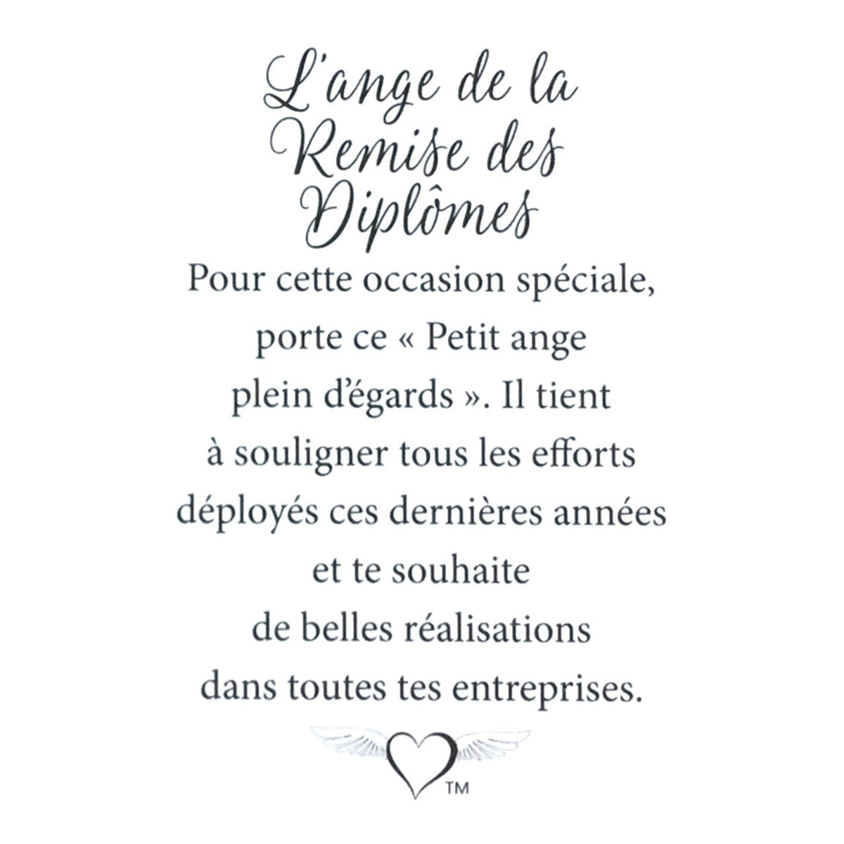 Message en français sur la carte de l’épinglette « Remise des diplômes ».